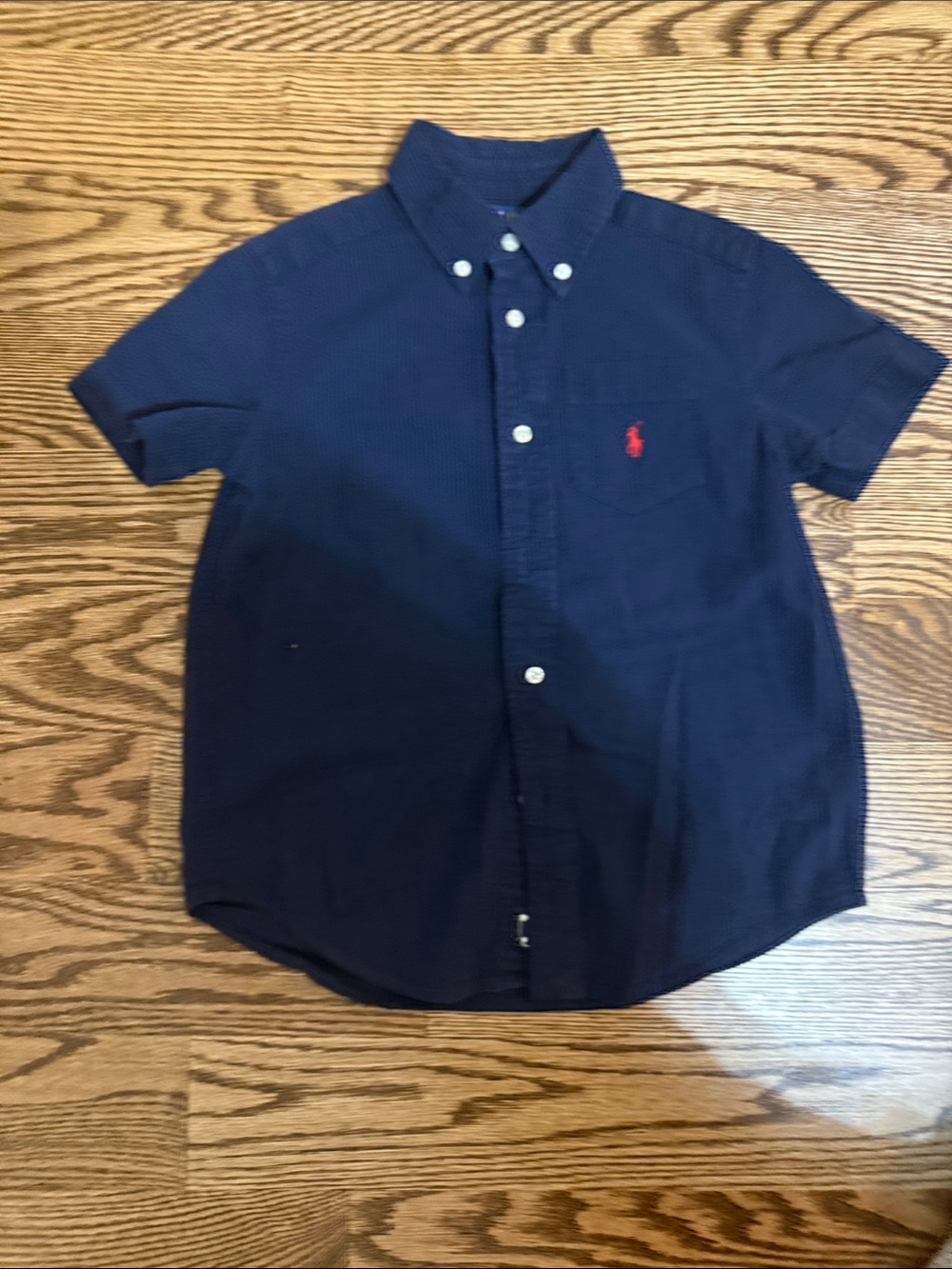 Ralph Lauren Navy Short-Sleeve Button-Down Shirt with Red Pony